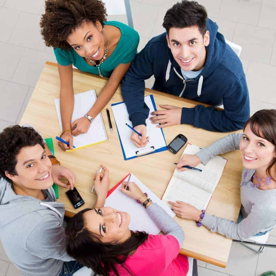 Group of Young Students Studying together, High View