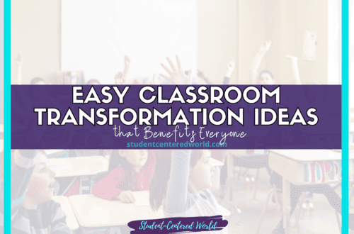 Students sitting at desks in a classroom with their hands raised. Overlaid text reads, Easy Classroom Transformation Ideas that Benefit Everyone - studentcenteredworld.com. Discover innovative classroom transformation techniques designed to enhance learning for all students.