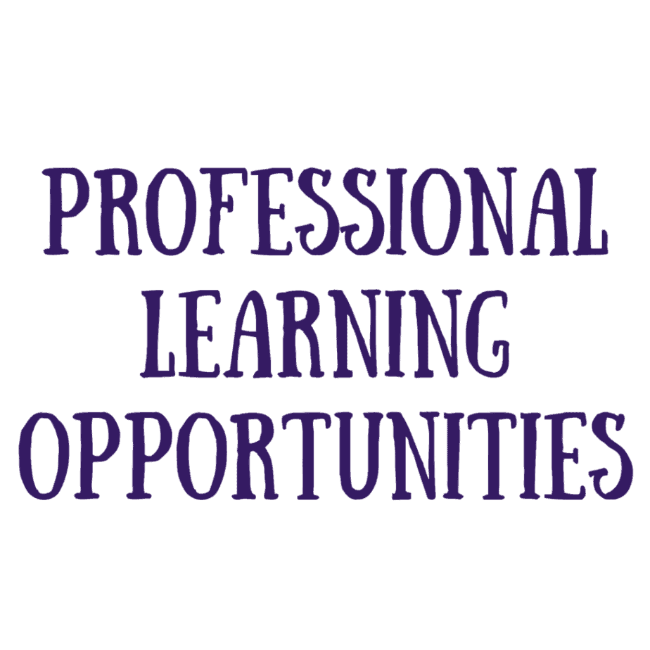 Text that reads Professional Learning Opportunities in large purple font on a white background.