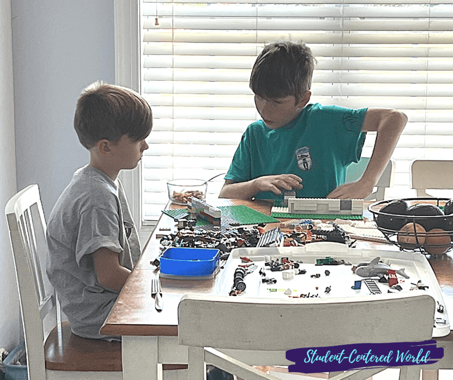 Two boys working on project together at table