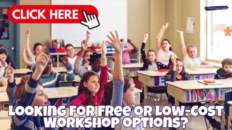 students raising hands: Looking for Free or Low-Cost teacher Workshop options? Click Here