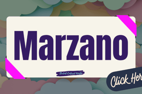 A large sign with the word Marzano in bold purple letters is displayed on a colorful, cloud-patterned background. Pink corners accent the sign, and a Click Here button beckons in the bottom right corner, ideal for insights into teacher observations.