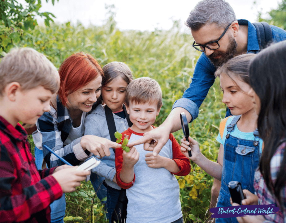 students and teachers studying in the outdoors like the above example describes