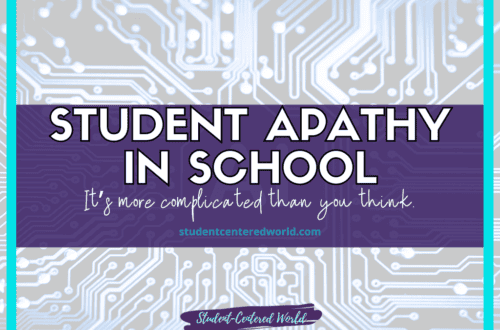 Student Apathy in School" text overlays a circuit board background, hinting that understanding student apathy is more complicated than you think. Explore more at studentcenteredworld.com. A teal border frames the insightful message.