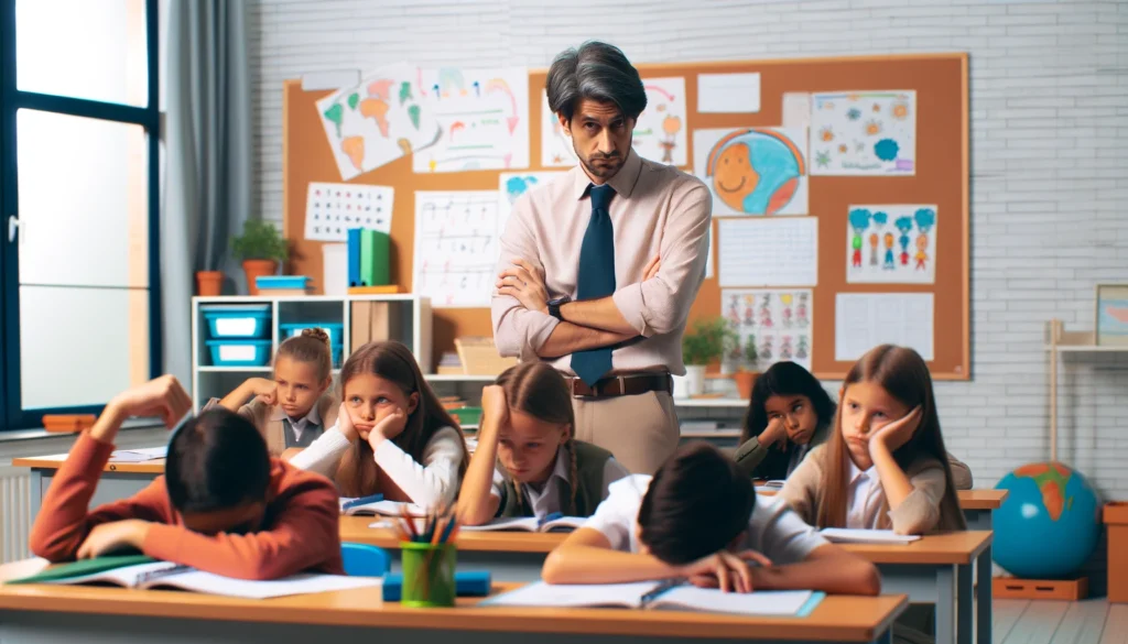 Teacher looking defeated with disengaged students around; How do you handle uninterested students