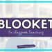 A blue-bordered graphic prominently displays "BLOOKET" for classroom teachers in bold white letters on a purple background. Below, studentcenteredworld.com and Student-Centered World appear, with faint images of classroom chairs subtly visible in the background.