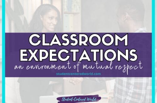 A banner titled "Classroom Expectations" promotes an environment of mutual respect, with a blurred image of a handshake in a classroom setting. The website and logo are subtly visible, reinforcing the message.