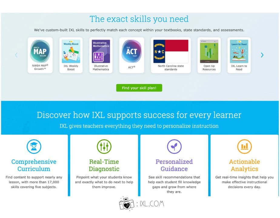 Information from IXL Learning homepage