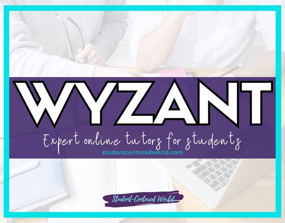 Promotional graphic showcasing WYANT in bold letters with the tagline Expert online tutors for students underneath. Featuring students engaged with a laptop, the background captures a dynamic learning environment. Visit studentcenteredworld.com to explore more about Wyzant's tutoring services.