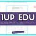 Graphic with a purple banner displaying 1UP EDU and VGCUSAs Game-Changing Education Center over a background featuring educational icons and the text Student-Centered World at the bottom.