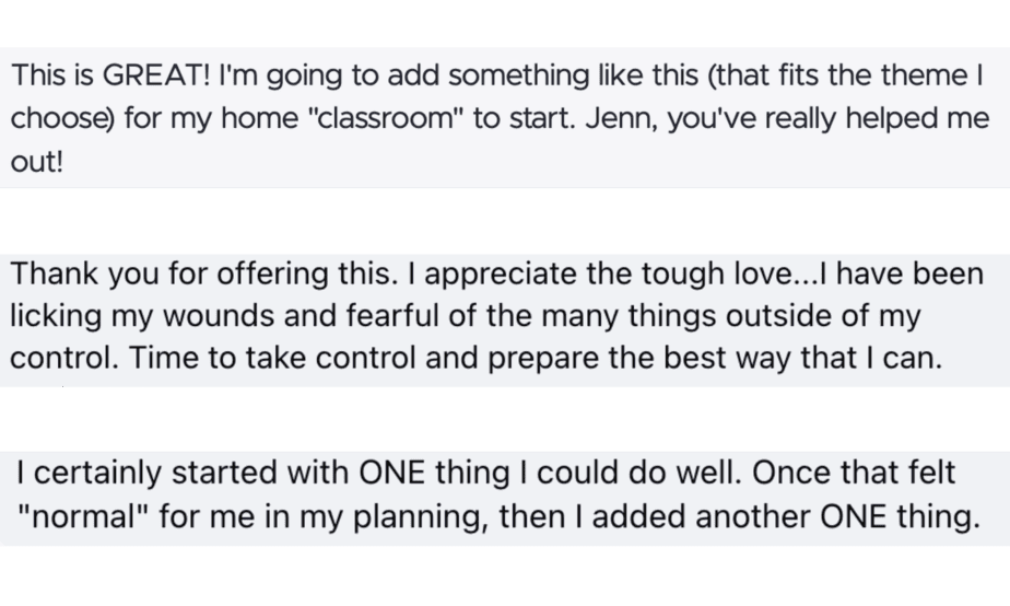 Text in the image includes three quotes about classroom planning and overcoming obstacles, highlighting gratitude and a step-by-step approach to achieving success.