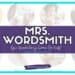 Colorful advertisement for Mrs. Wordsmith, an epic vocabulary game for kids. The text features prominently with a background of blurred images showing learning materials and children engaging with games.