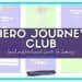 Text graphic with HERO JOURNEY CLUB prominently displayed in bold letters. Below, the message Social and Emotional Growth for Gamers is elegantly presented alongside the URL studentcenteredworld.com. The background features vibrant, blurred colors and text.